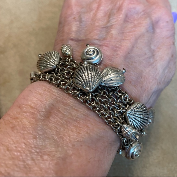 ☘️VTG Nautical Seashell Sterling Silver Toggle Bracelet - Picture 5 of 5